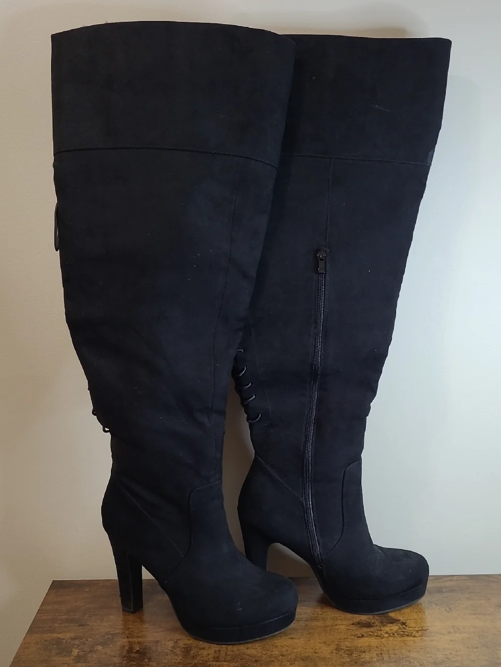 Torrid Black Faux Leather Over-the-Knee Lace-Up Platform Boots size 9WW